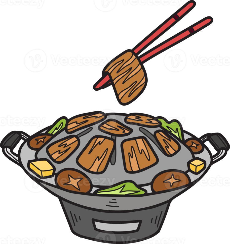 Hand Drawn Moo Kra Ta Grilled pork or Thai food illustration png
