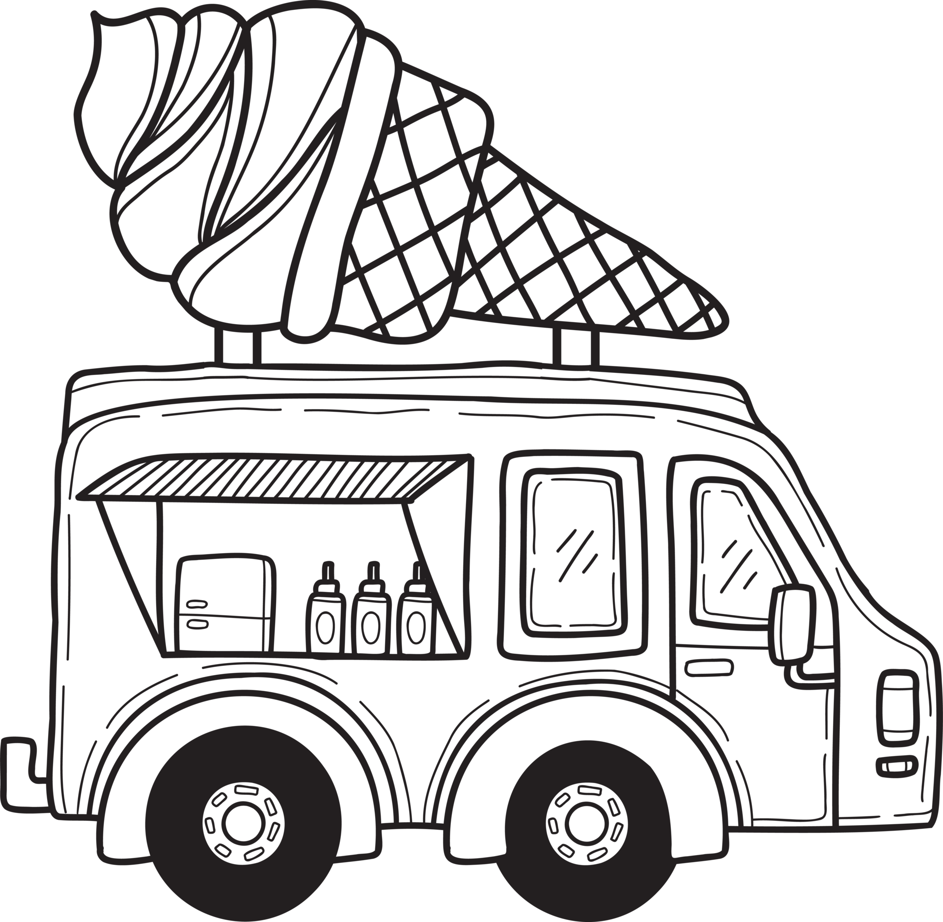 ice cream truck clip art black and white