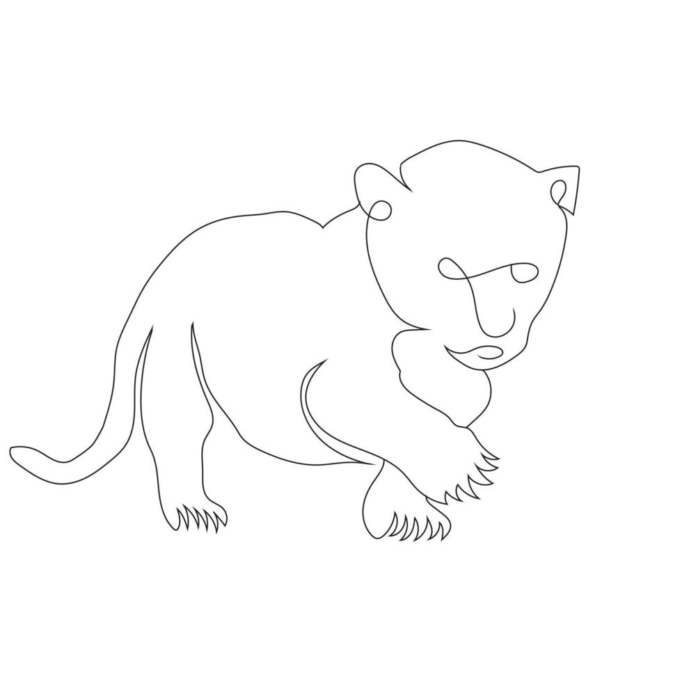 Baby Lion walk  line art drawing style, the lion sketch black linear isolated on white background, the best baby lion vector illustration.