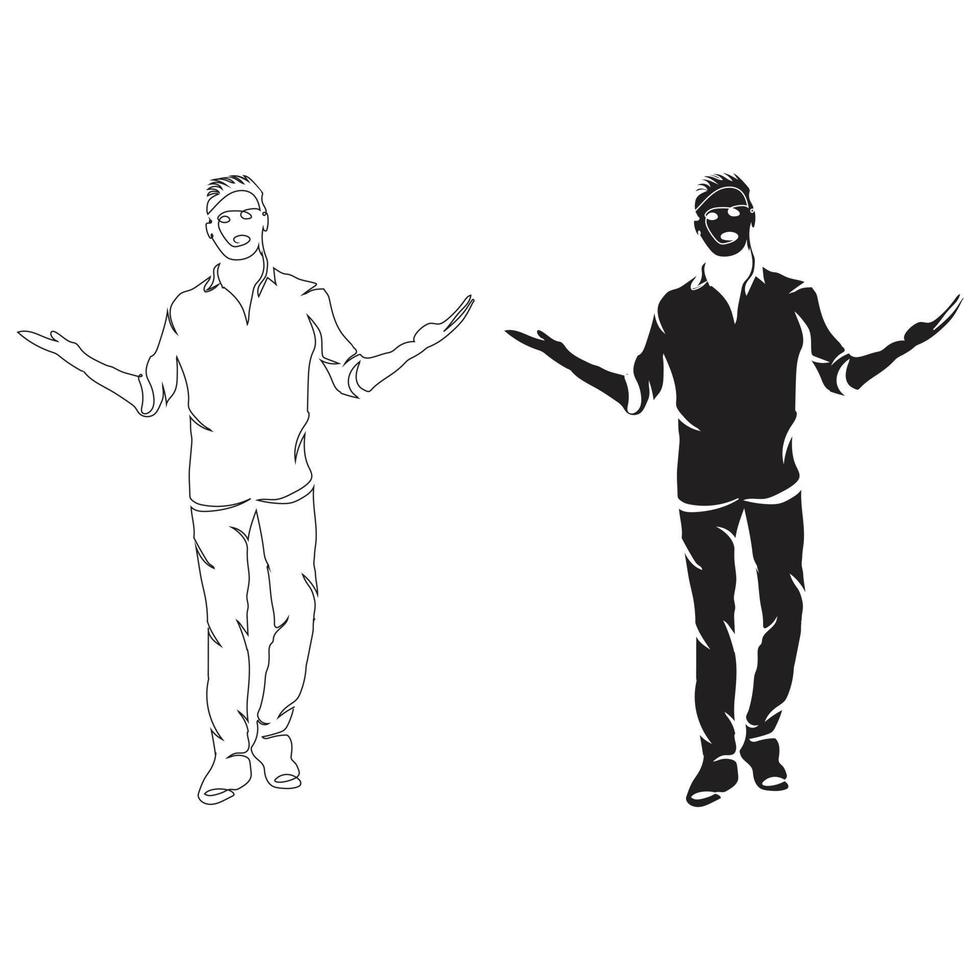 Man confuse line art drawing style, the man stand sketch black linear isolated on white background, the best man walk vector illustration.