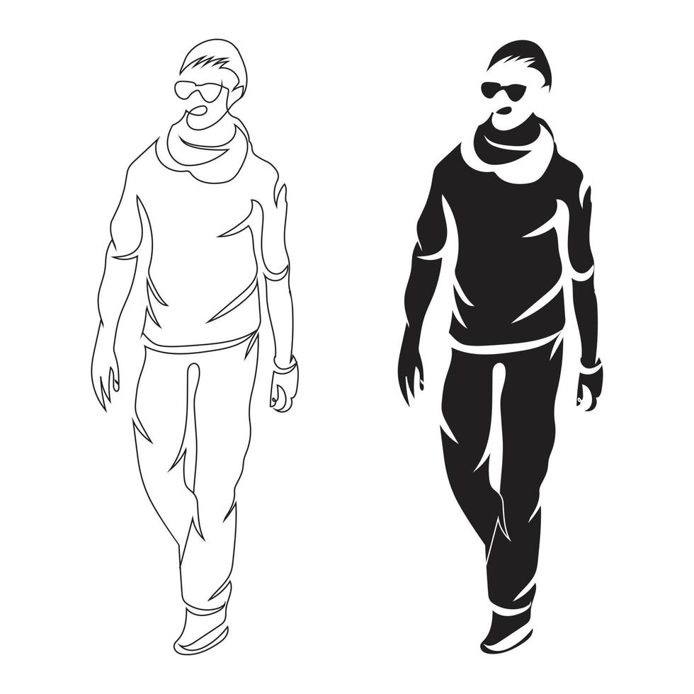 Man walk line art drawing style, the man sketch black linear isolated on white background, the best man walk vector illustration.