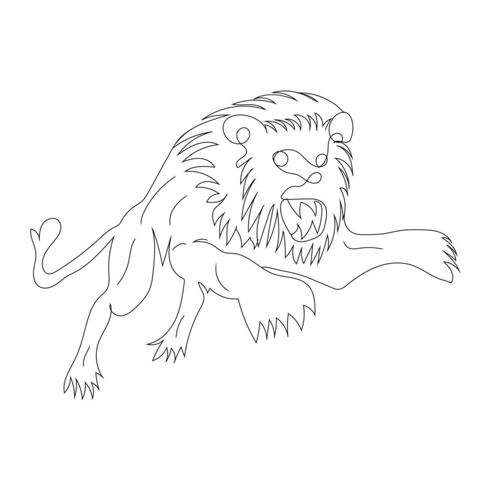 Lion jump line art drawing style, the lion sketch black linear isolated on white background, the best lion jump vector illustration.