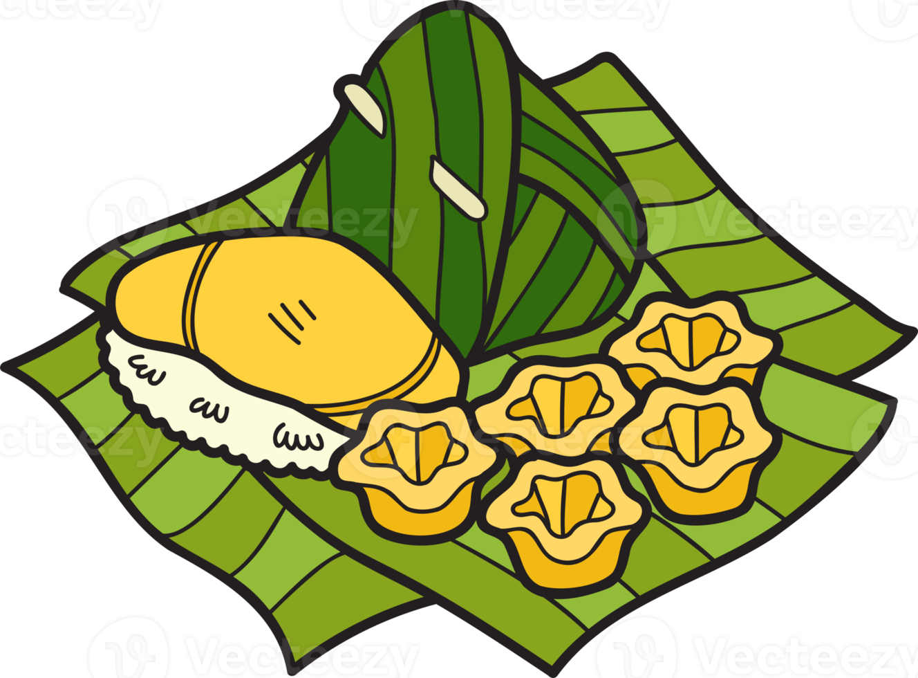 Hand Drawn Thai desserts and banana leaves illustration png