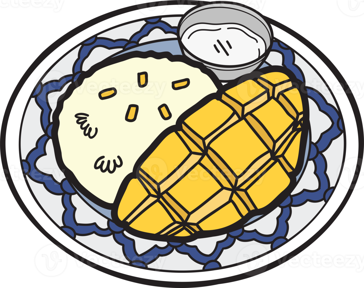 Hand Drawn Mango sticky rice or Thai food illustration png