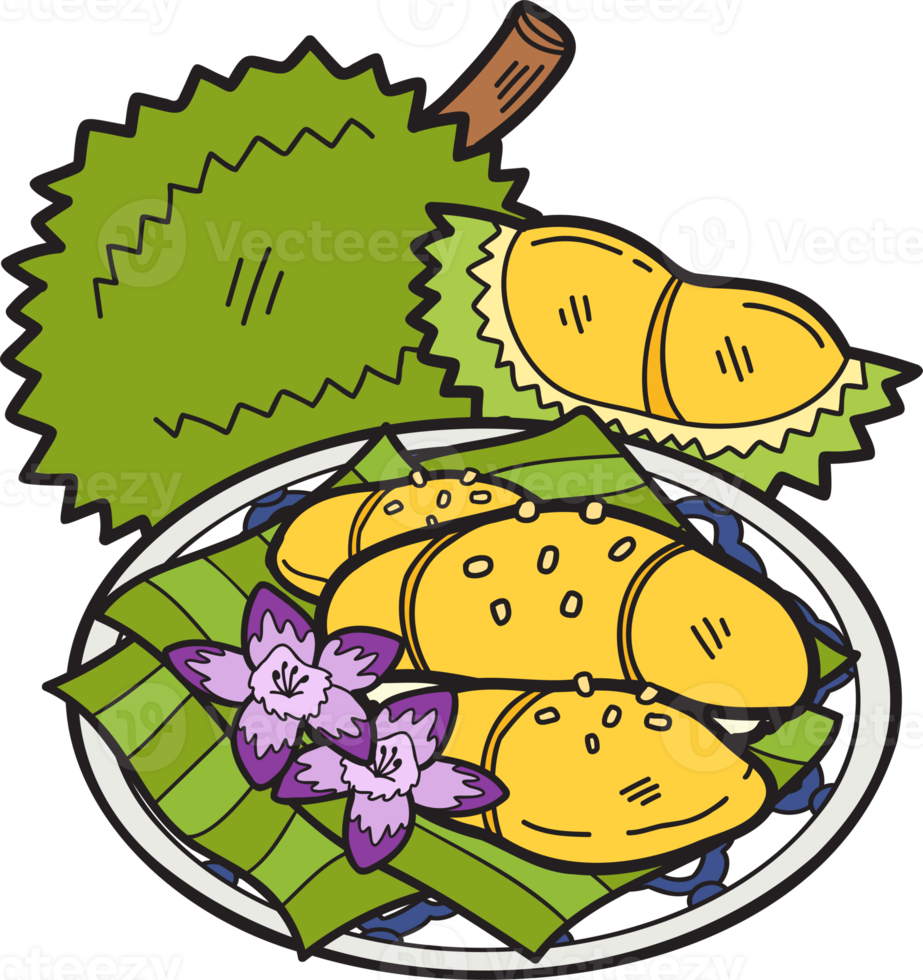 arroz pegajoso durian dibujado a mano o ilustración de comida tailandesa png