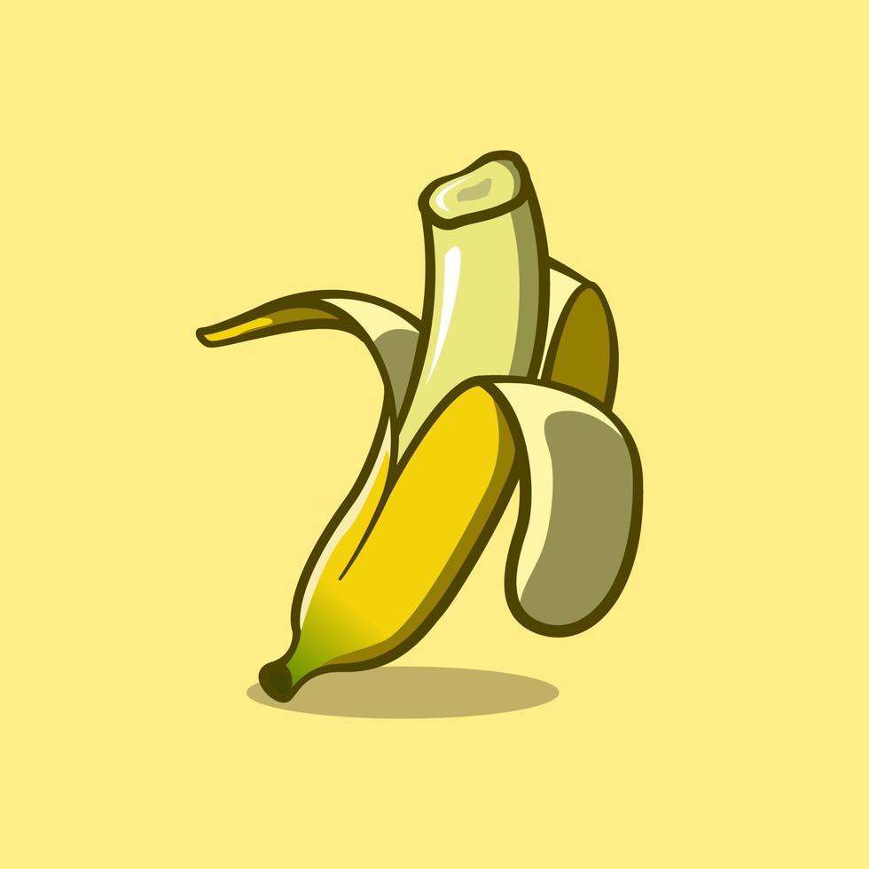 Bitten banana cute illustration concept in cartoon style on isolated background vector