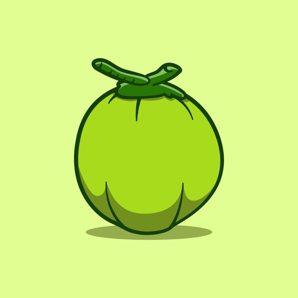 concepto de ilustración linda de fruta de coco joven en estilo de dibujos animados sobre fondo aislado vector