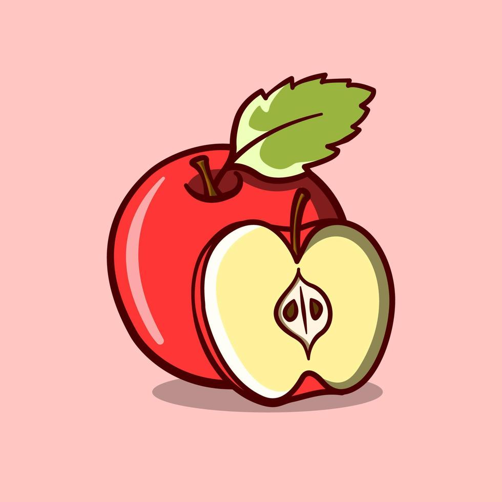 apple fruit cut cute illustration concept in cartoon style on isolated background vector