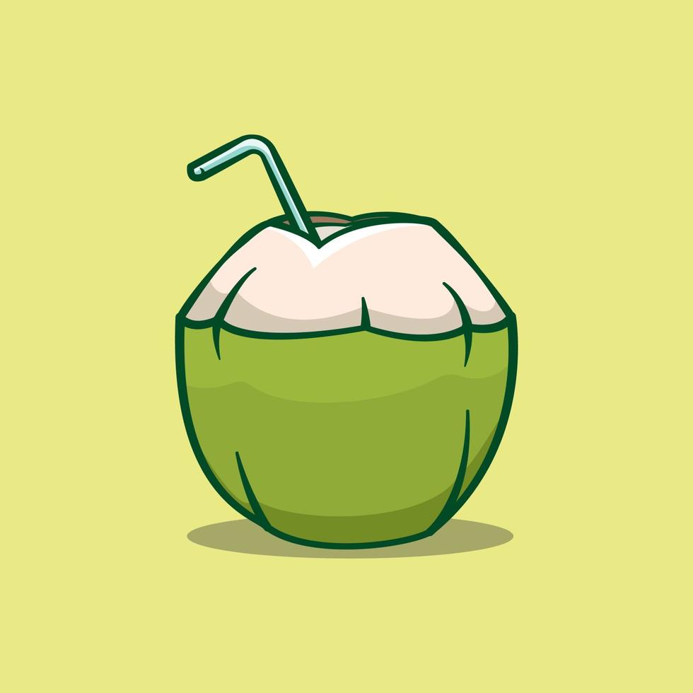illustration of young coconut drink in cartoon style on isolated background vector