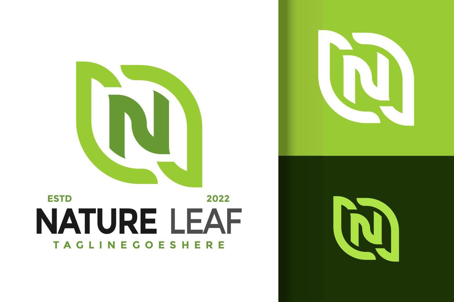 N Nature Leaf Logo Design Vector Illustration Template