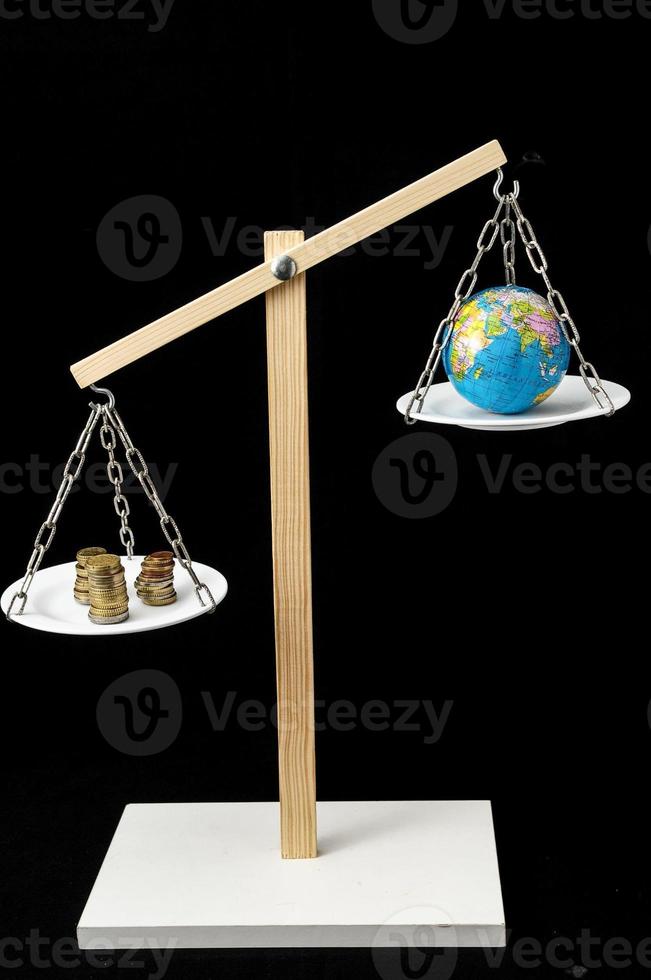 Earth and Money on a Two Pan Balance photo