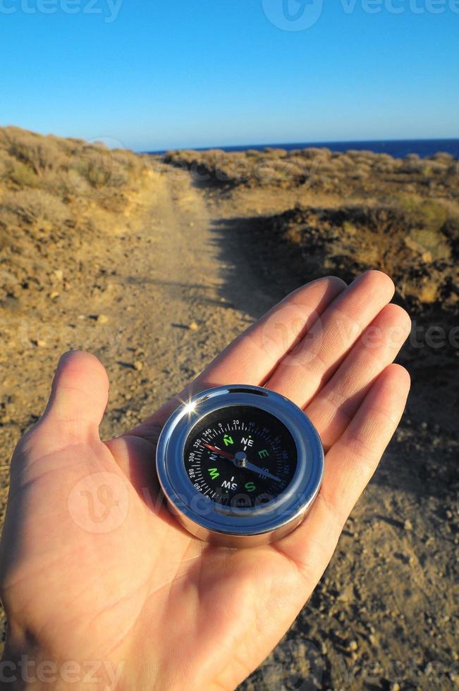 Orientation Concept with hands holding a compass photo