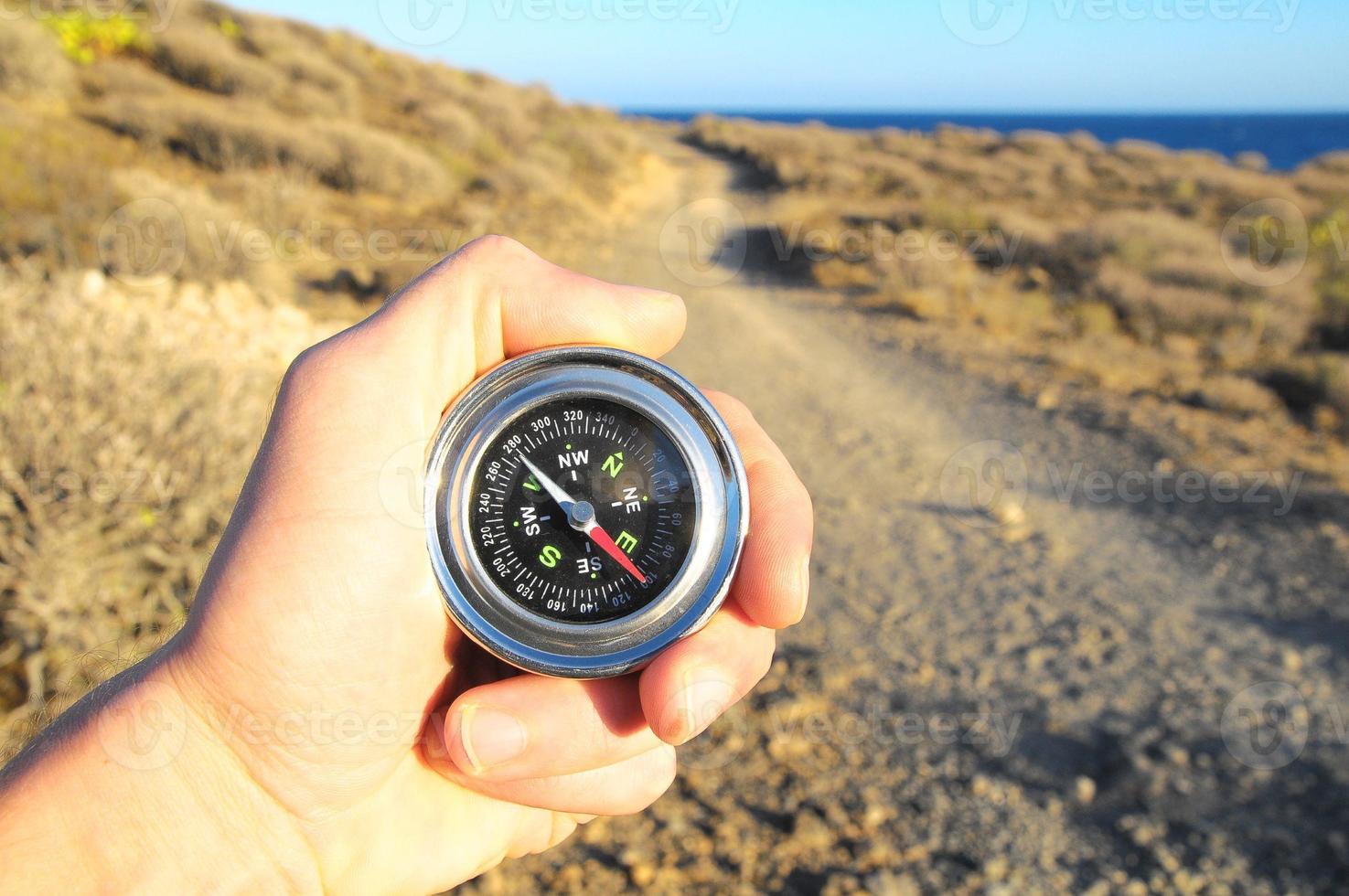 Orientation Concept with hands holding a compass photo