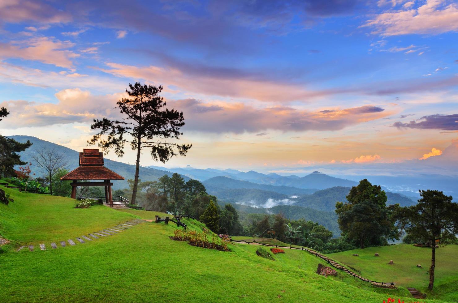 Sunset at hight mountains photo