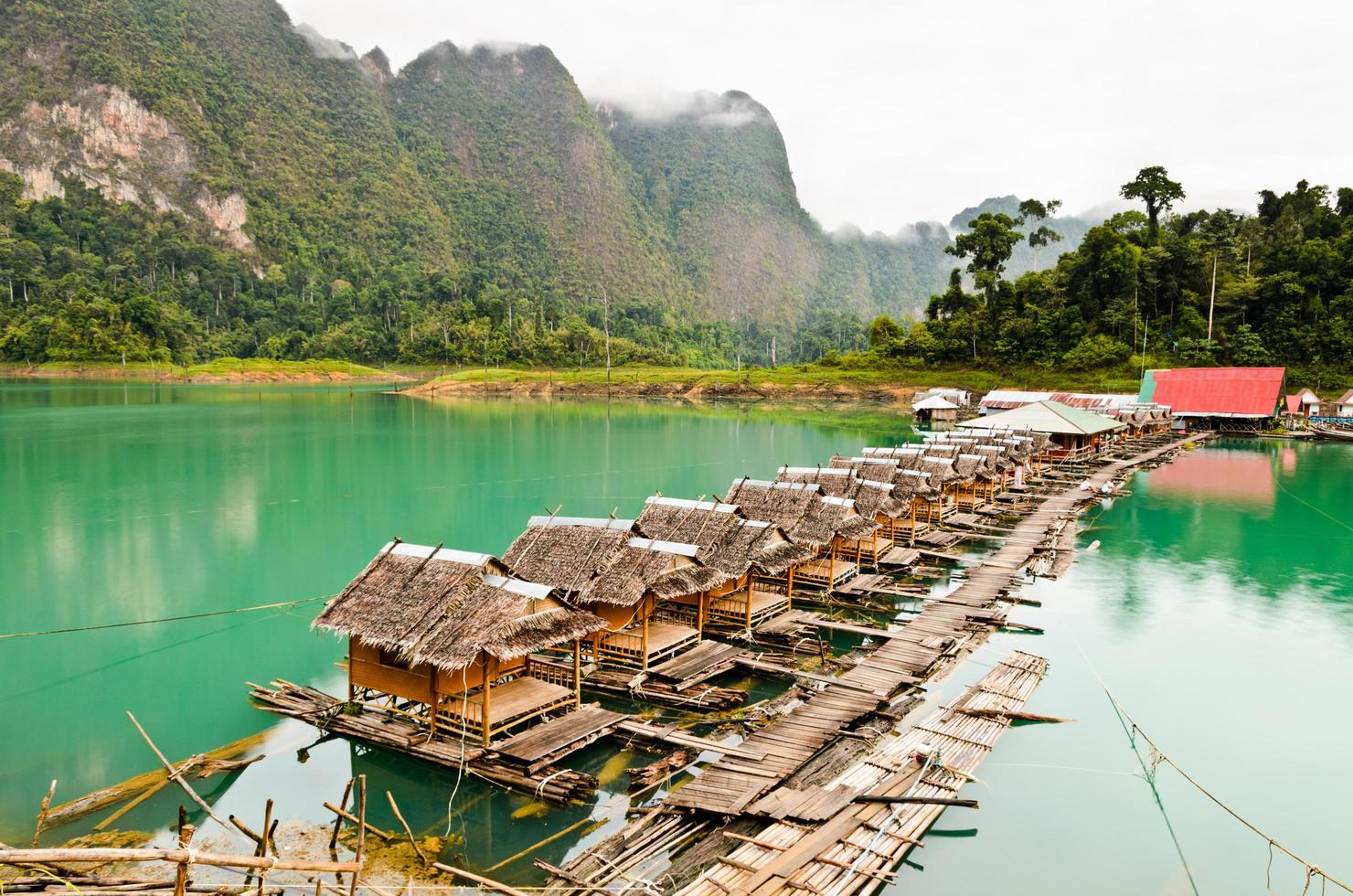 Lake and bamboo hut resort vintage country style photo