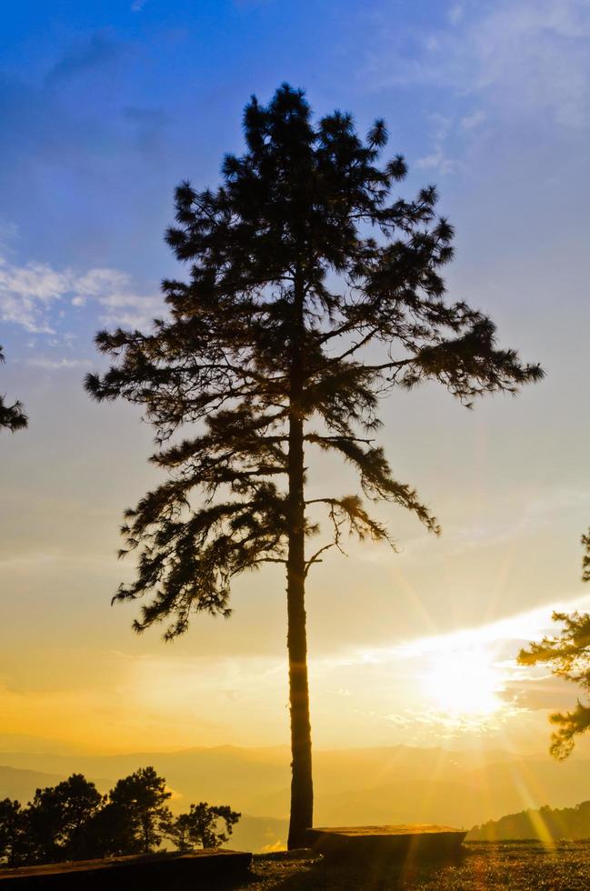 Sunset over high mountain range photo