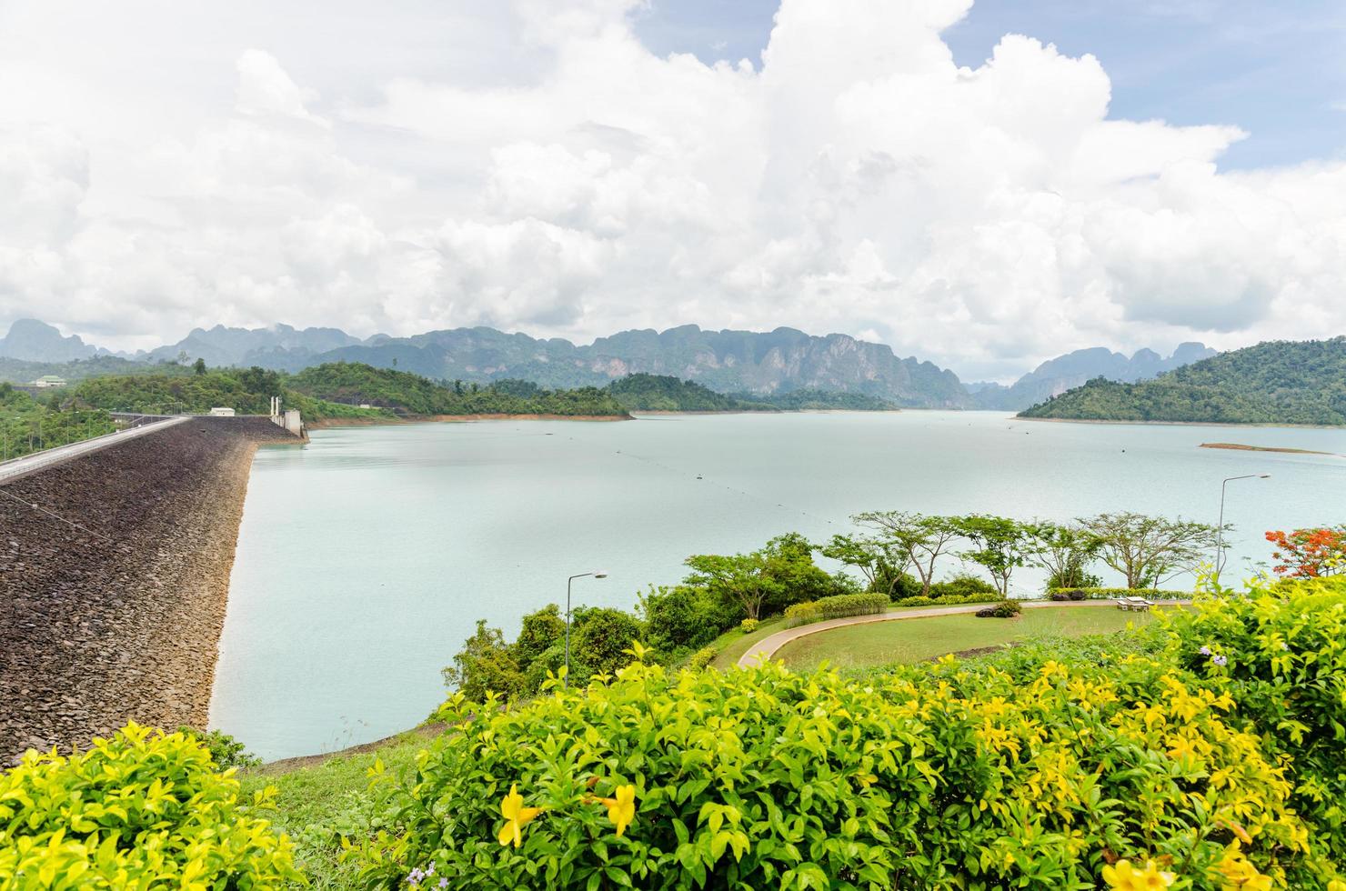 Scenic point of green lake at Ratchaprapha Dam photo