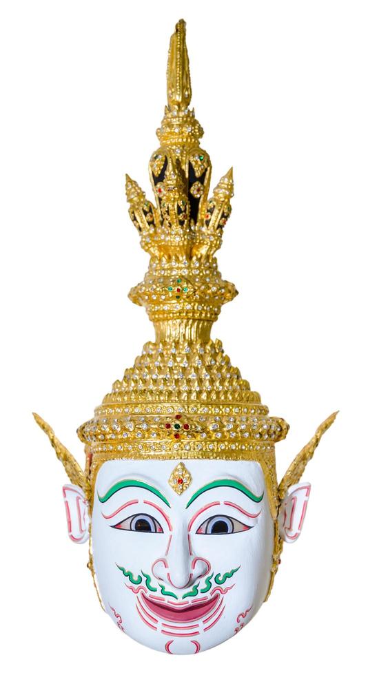 White actor's mask used head wear for staging isolated on white background, The traditional culture pantomime in Thailand photo