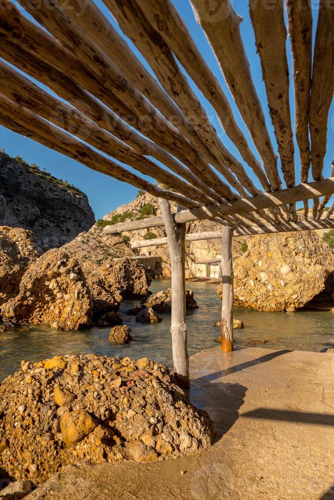 Turquoise waters in Es Portitxol, Ibiza, Spain. Hidden bay on the Island of Ibiza, in Sant Joan de Labritja. photo