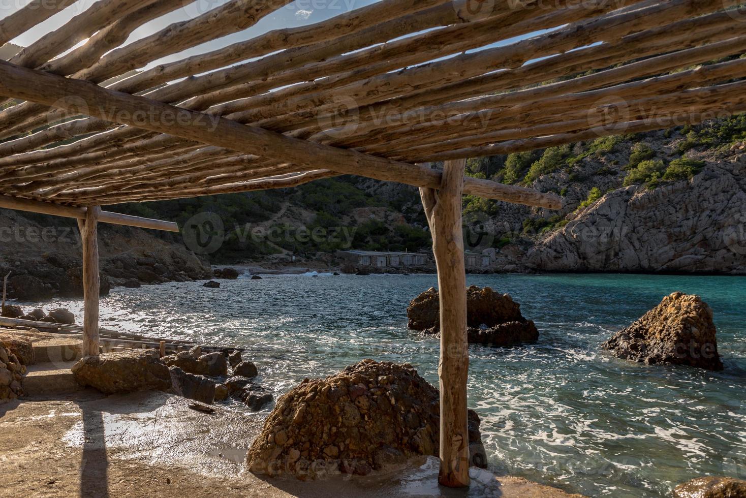Turquoise waters in Es Portitxol, Ibiza, Spain. Hidden bay on the Island of Ibiza, in Sant Joan de Labritja. photo