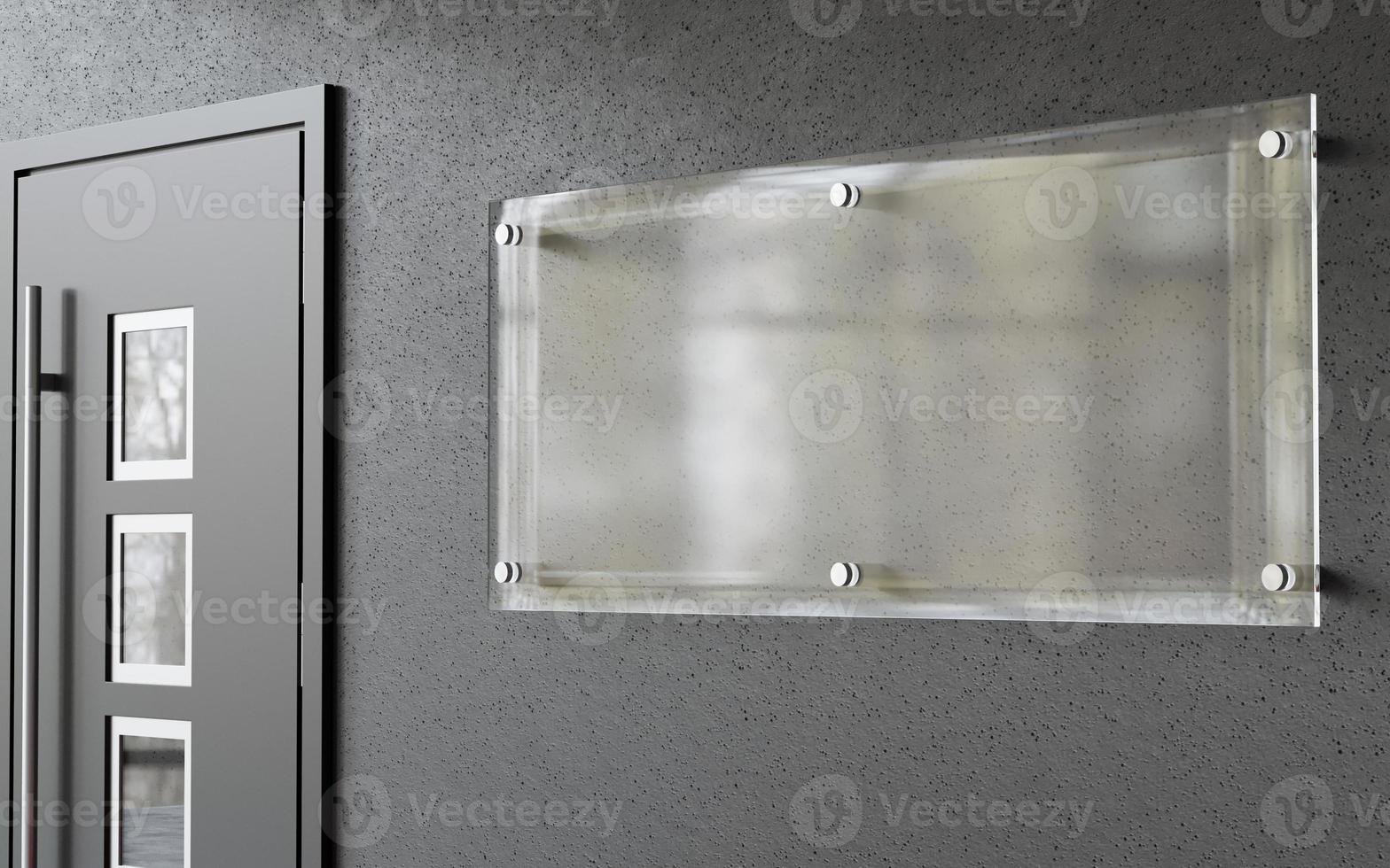 Realistic 3D Rendering empty glass plate acrylic wall signage photo