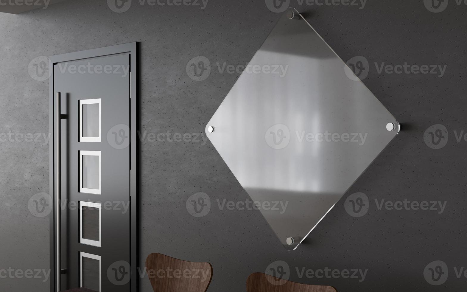 Realistic 3D Rendering empty glass plate acrylic wall signage photo