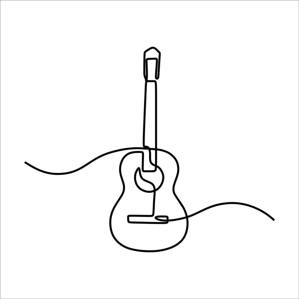 arte lineal editable continuo de una línea de guitarra acústica vector