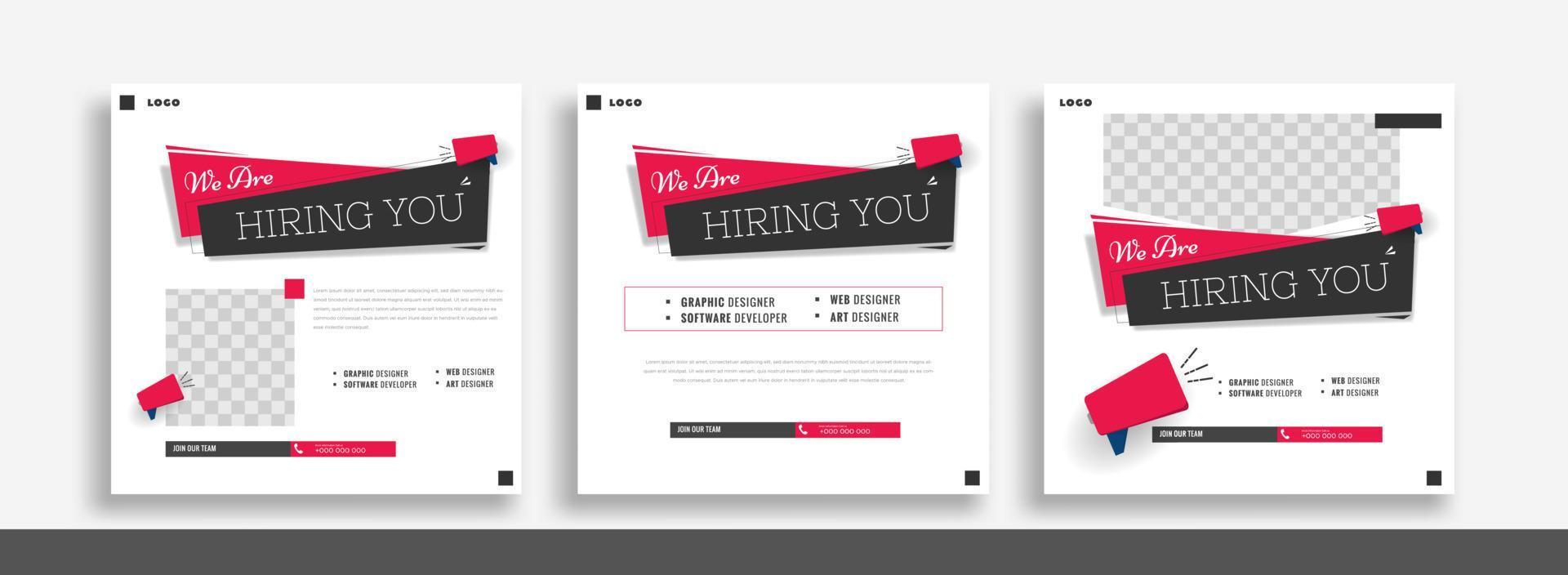 We are hiring job vacancy social media post banner design template with yellow color. We are hiring job vacancy square web banner design. vector