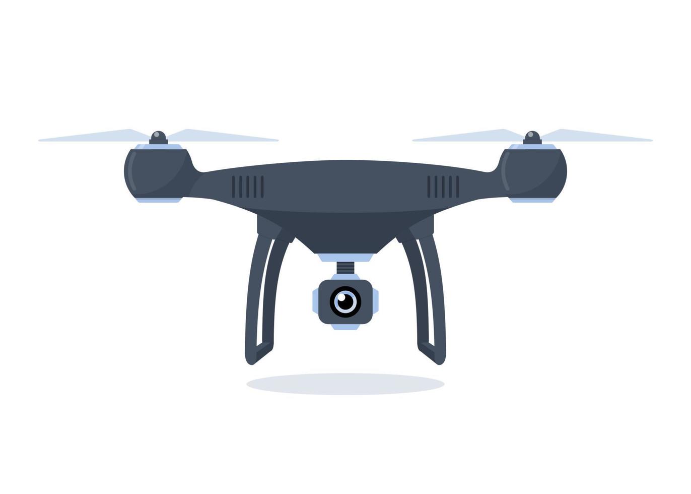 Drone with video camera. Equipment for aerial shots. Vector flat illustration.