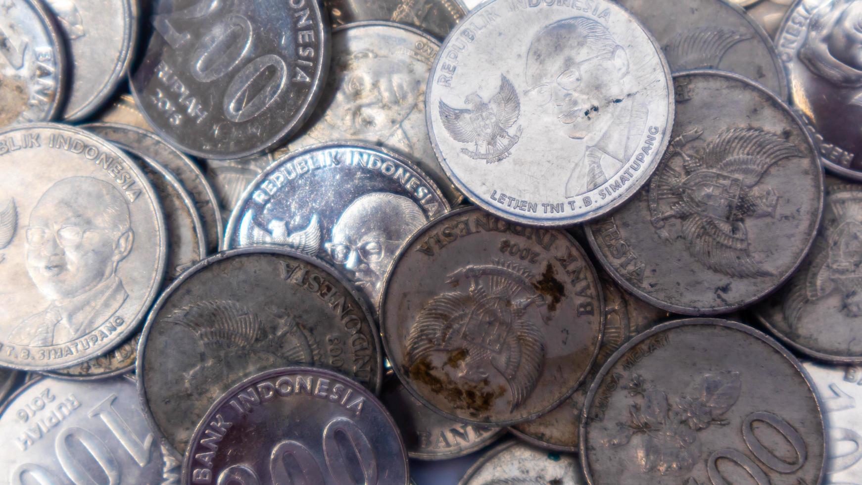 pile of rupiah coins as background photo