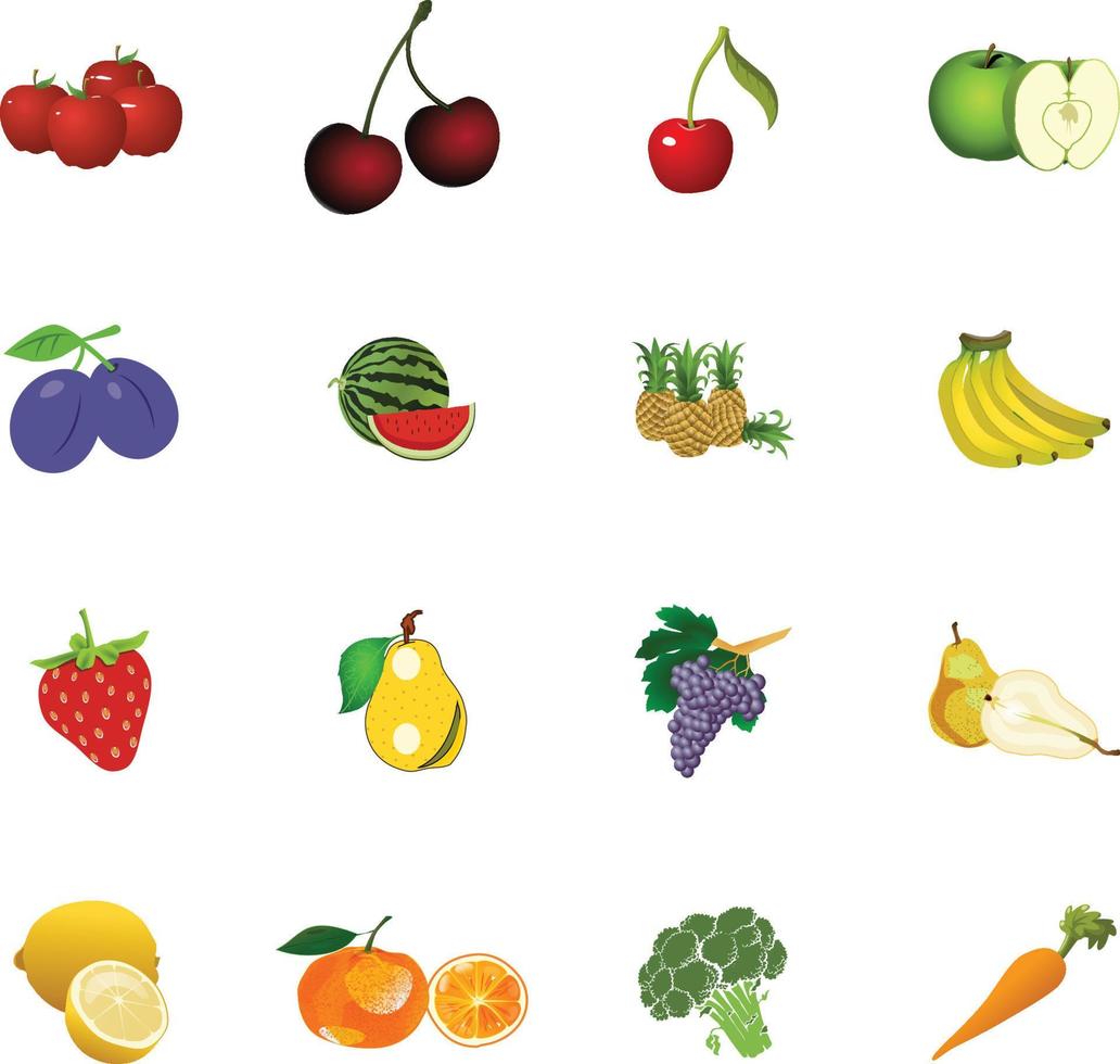 Set of fruits and vegetables. vector