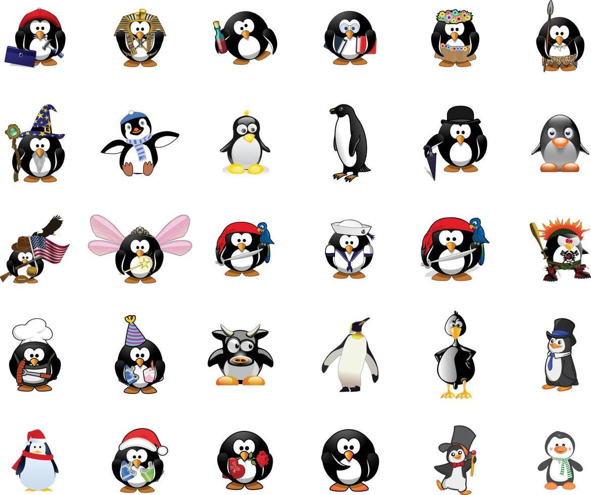 Personajes de pingüinos felices en diferentes poses vector