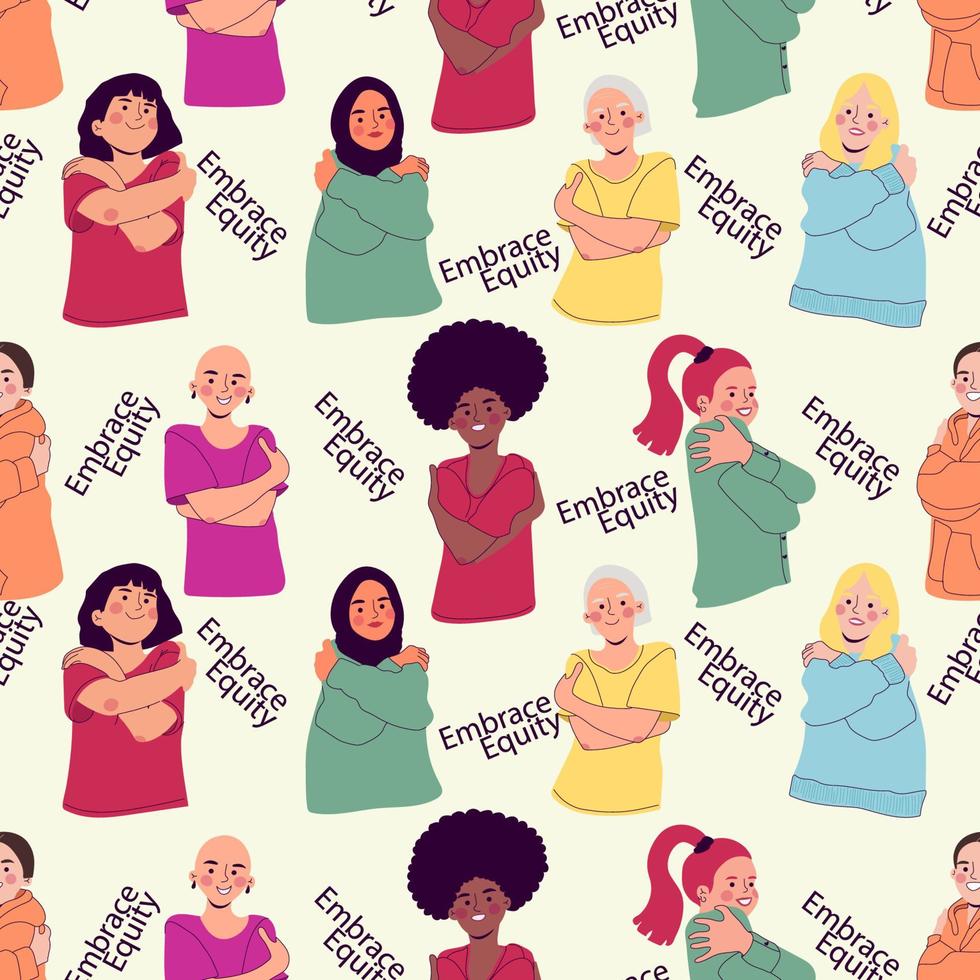 Embrace equity seamless pattern with women vector illustration