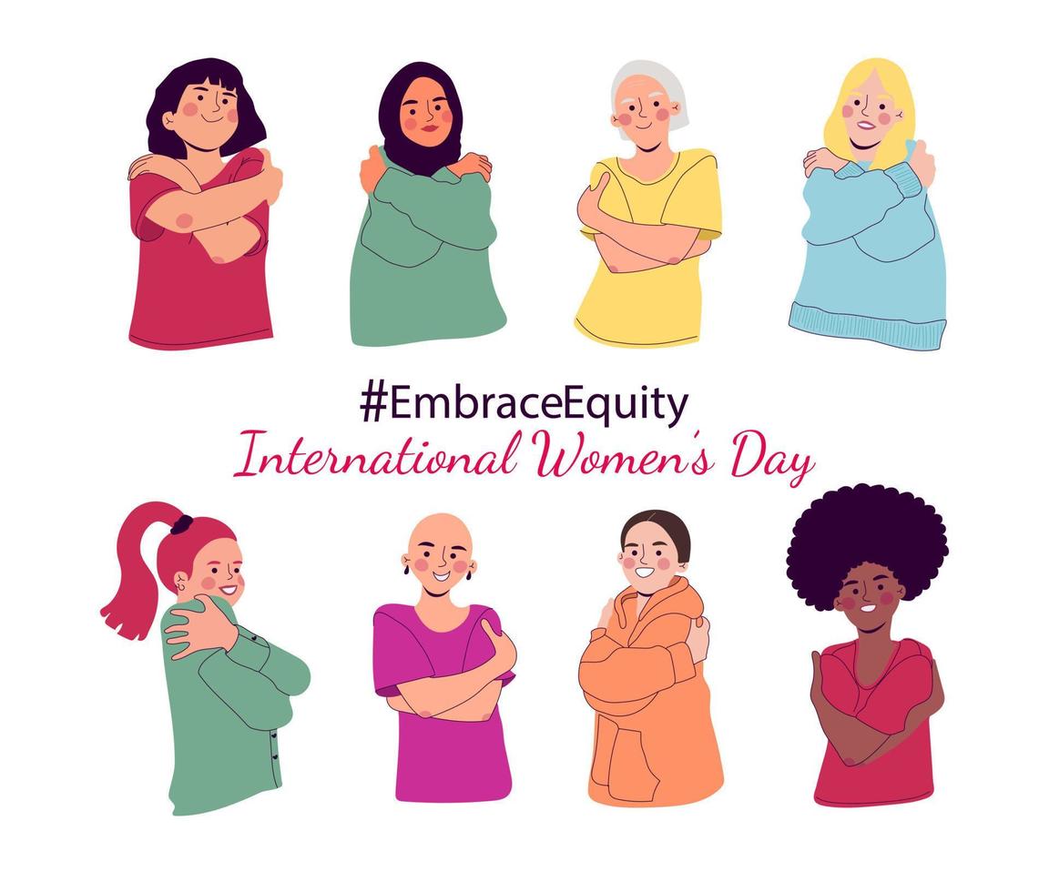abrazar la equidad ilustración vectorial de la campaña del día internacional de la mujer vector