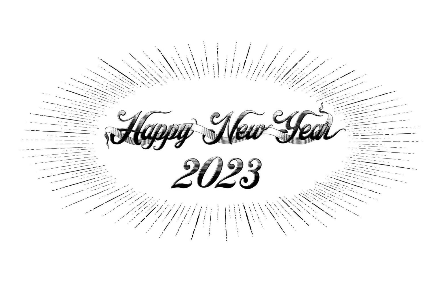 feliz año nuevo banner vintage grabado estilo clip art vector