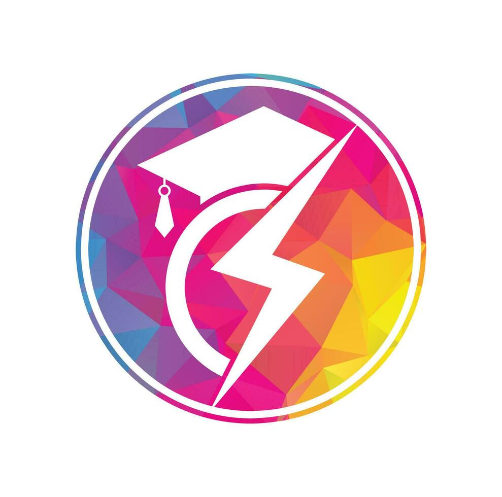 Flash student vector logo template. Education logo with graduation cap and thunder icon.