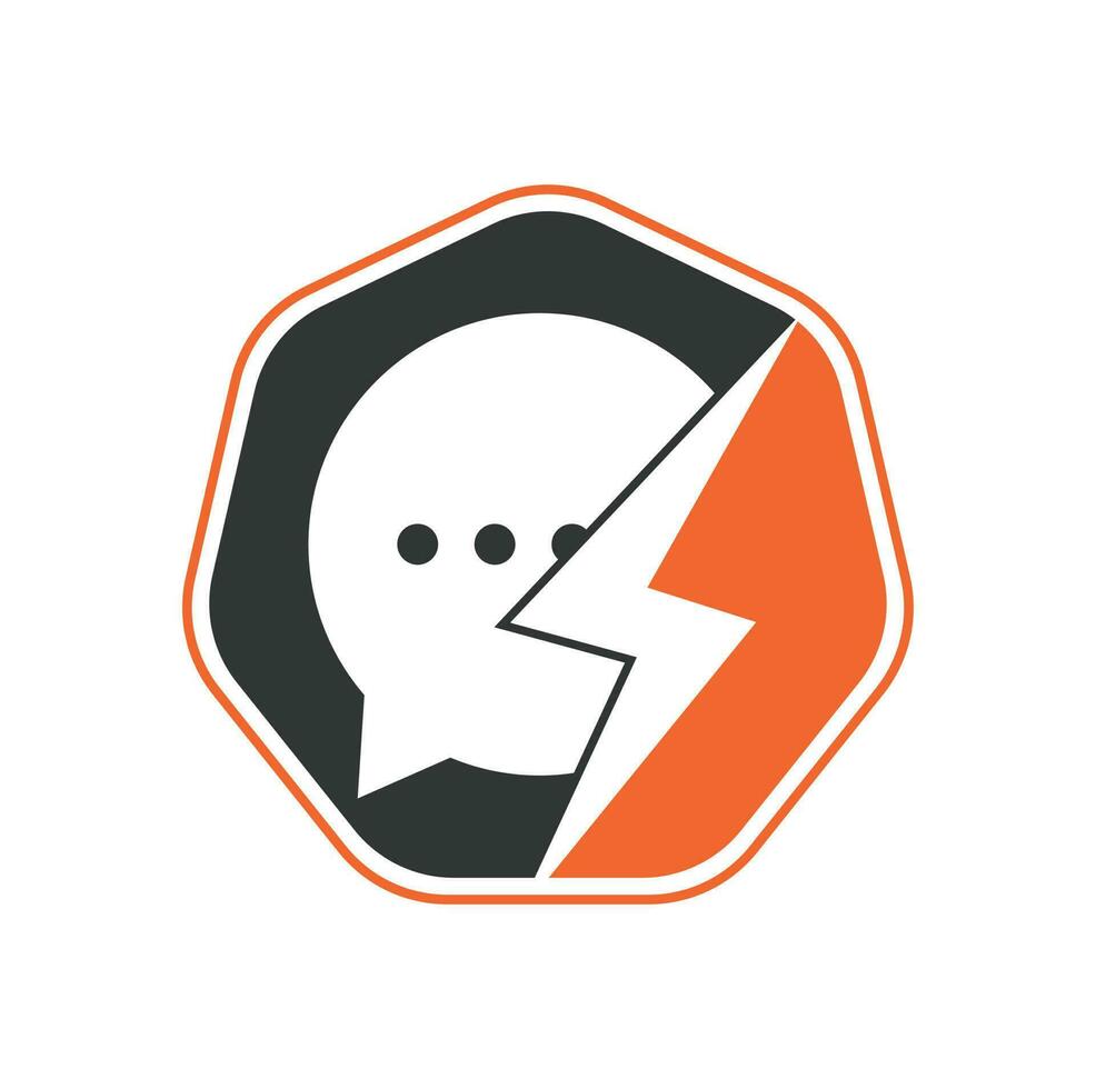 chat de burbujas con plantilla de logotipo de icono de perno de trueno. ilustración vectorial vector