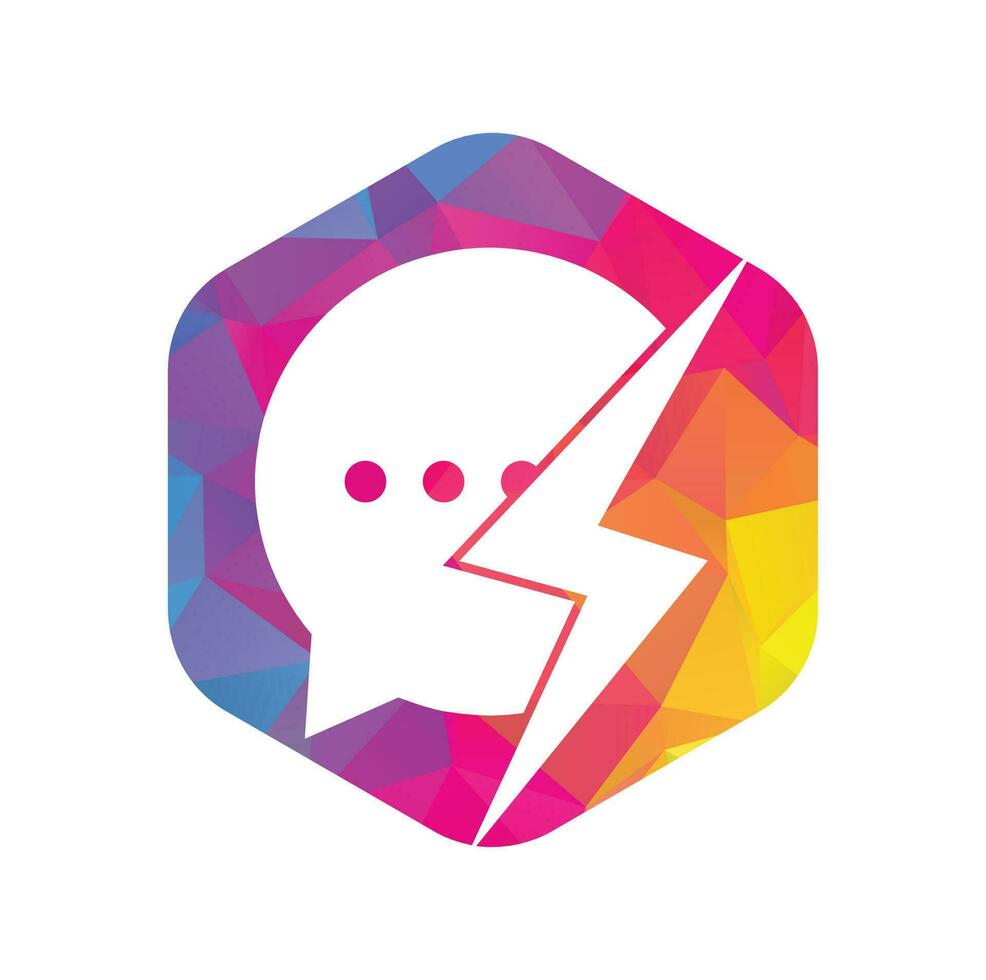 Bubble chat with thunder bolt icon logo template. Vector illustration.