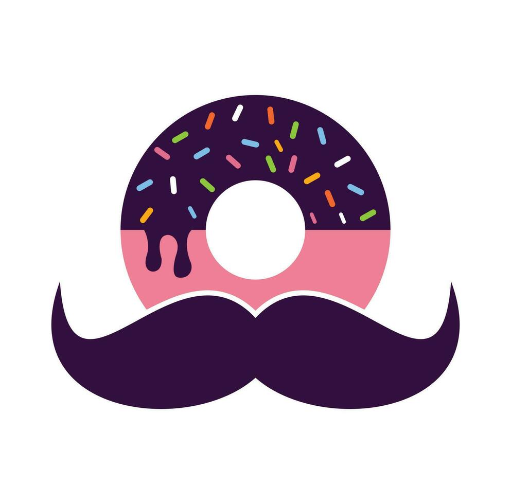 Mustache donut vector logo design icon.