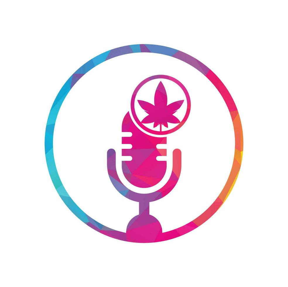 diseño de logotipo vectorial de podcast de cannabis. logotipo de podcast con plantilla de vector de hoja de cannabis.