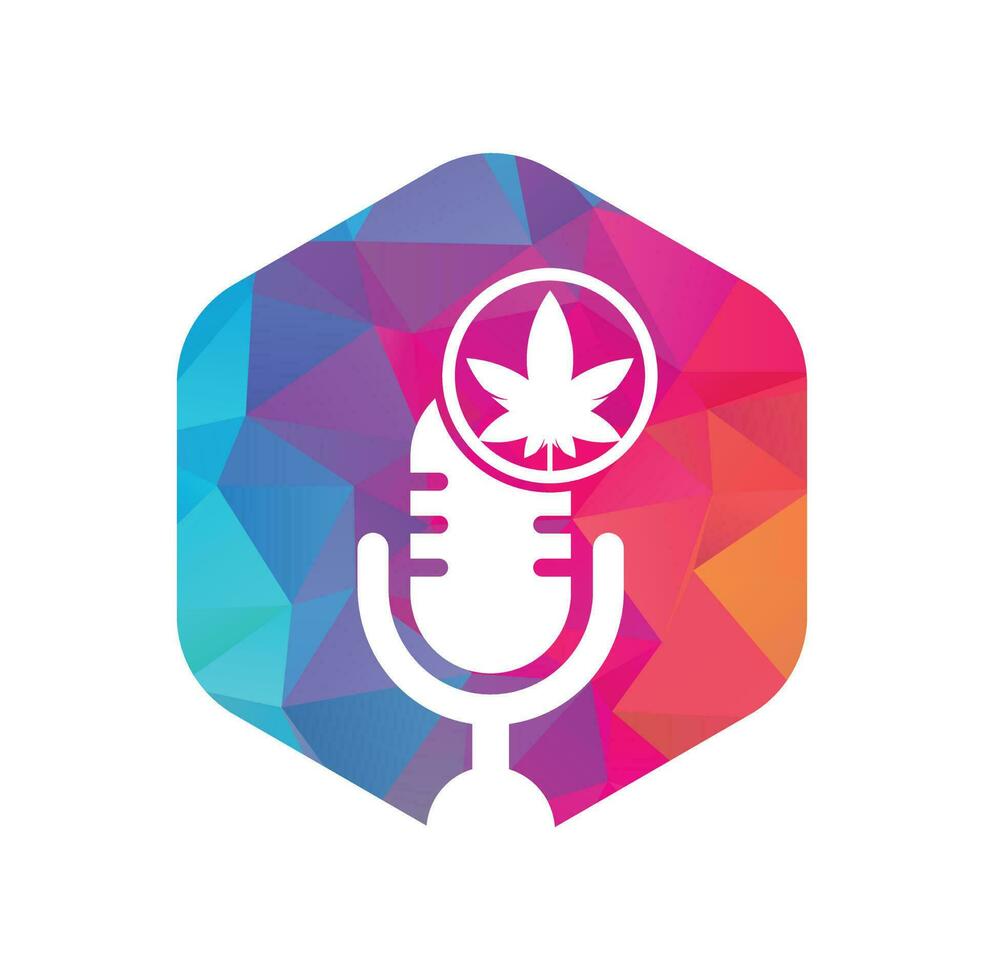 Cannabis podcast vector logo design. Podcast logo with cannabis leaf vector template.