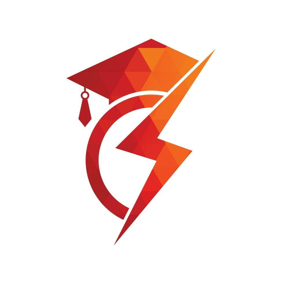 plantilla de logotipo de vector de estudiante flash. logotipo de educación con gorra de graduación e icono de trueno.