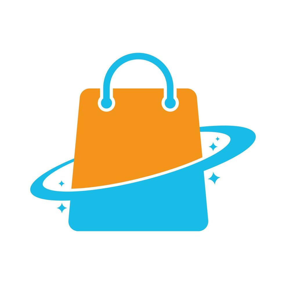 Planet Shop Logo Template Design. Galaxy shopping Bag Vector Logo Design Template.