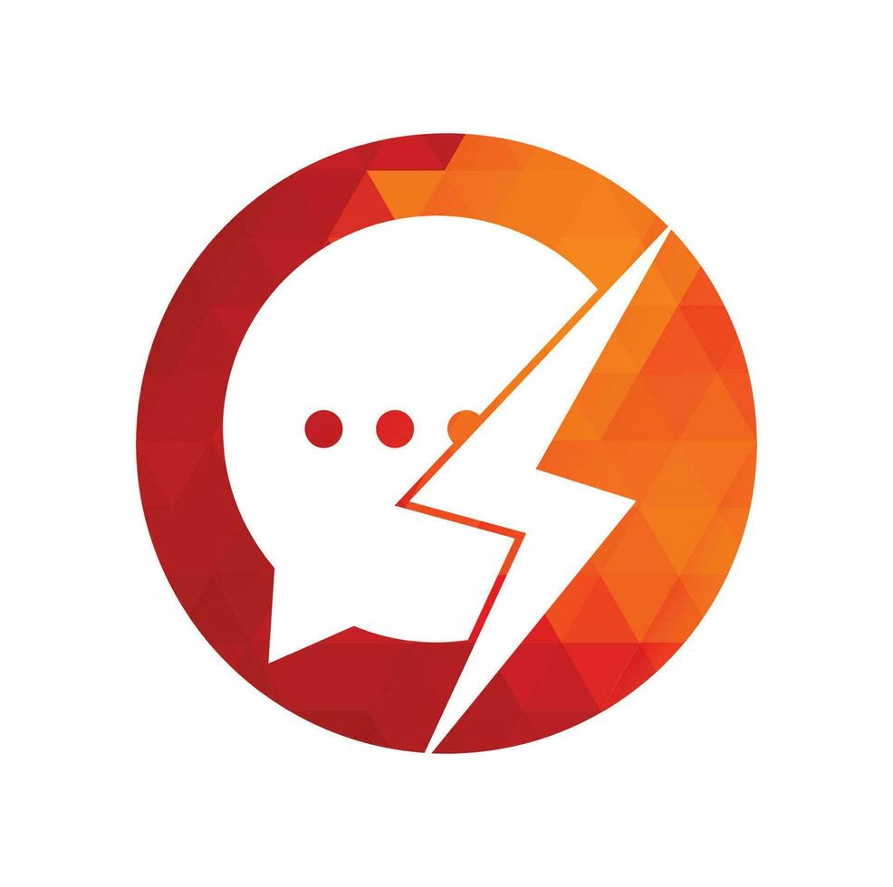 Bubble chat with thunder bolt icon logo template. Vector illustration.