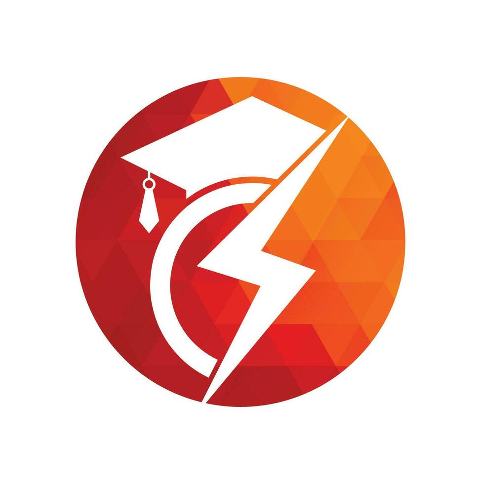 Flash student vector logo template. Education logo with graduation cap and thunder icon.