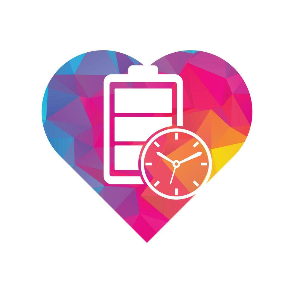 Battery time heart shape concept logo design template. Speed charge energy logo vector. vector
