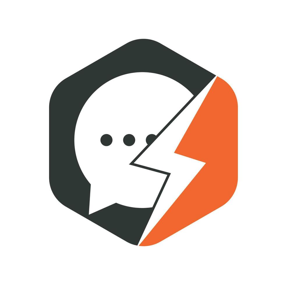 Bubble chat with thunder bolt icon logo template. Vector illustration.