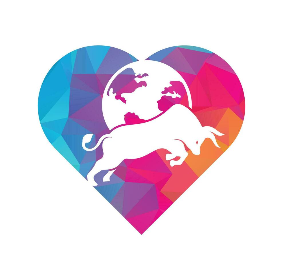 Globe bull heart shape concept vector logo icon design. Word and Bull logo design icon vector.