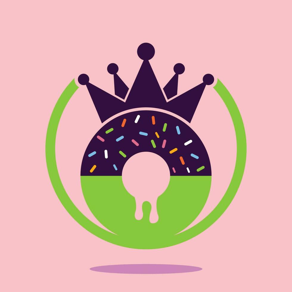 diseño del logotipo vectorial del rey de la panadería. donut con el diseño del logotipo del icono de la corona del rey. vector