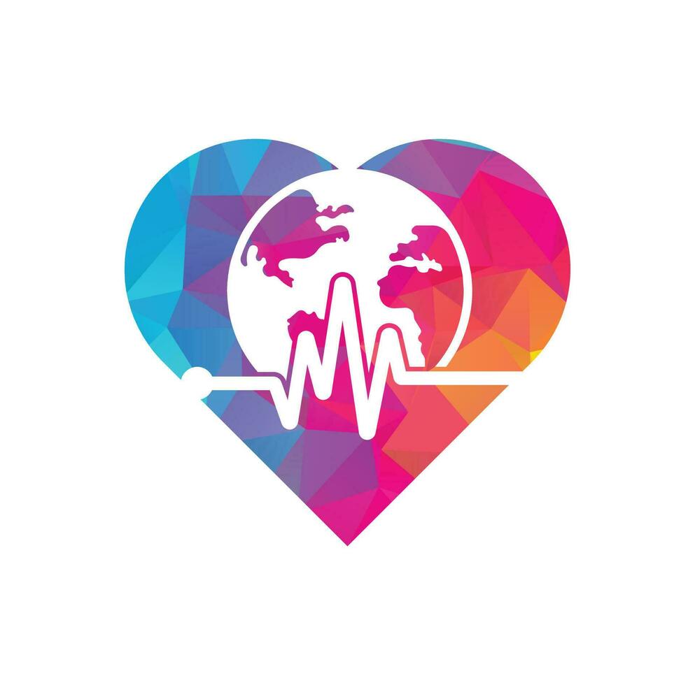 Pulse globe logo design icon. Earth globe icon with heart beat. vector